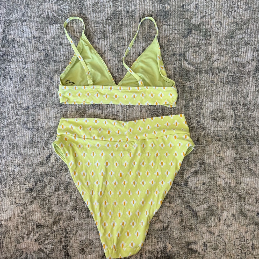 Aerie Bikini Set Yellow Patterned Boho Western Crossover Colorful Summer Swim - Picture 8 of 9